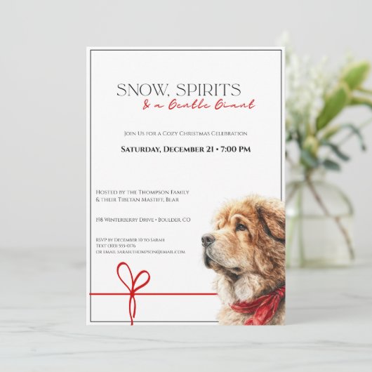 Tibetan Mastiff Christmas Party Invitation  Kaart (Staand voorkant)