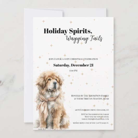 Tibetan Mastiff Christmas Party Invitation Kaart (Voorkant)