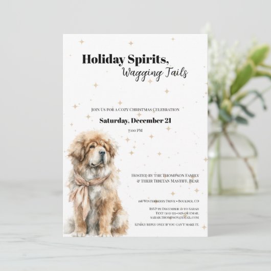 Tibetan Mastiff Christmas Party Invitation  Kaart (Staand voorkant)
