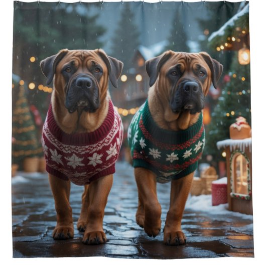 Tibetan Mastiff Dogs Christmas Snow Holiday Douchegordijn (Voorkant)