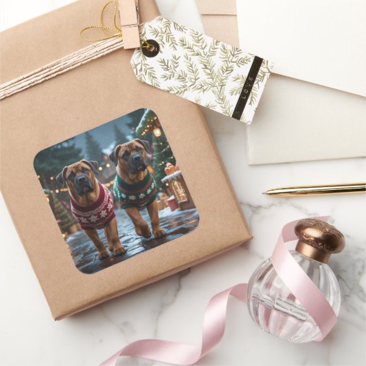 Tibetan Mastiff Dogs Christmas Snow Holiday Vierkante Sticker (Geschenken)