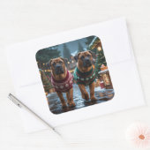 Tibetan Mastiff Dogs Christmas Snow Holiday Vierkante Sticker (Envelop)