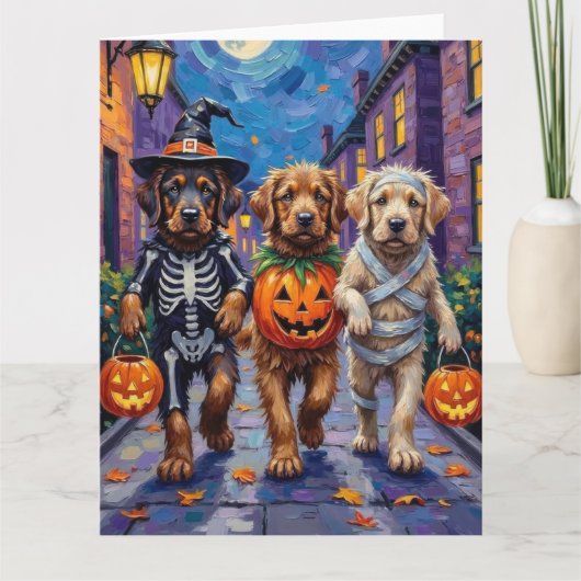 Tibetan Mastiff  Dogs In Halloween Costumes Kaart (Voorkant)