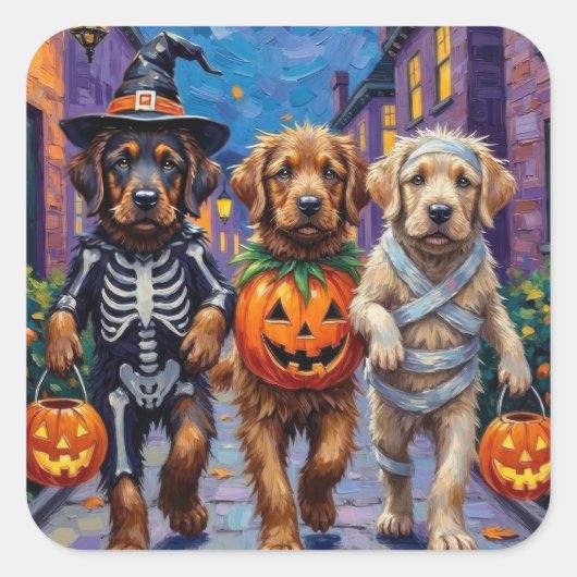 Tibetan Mastiff  Dogs In Halloween Costumes Vierkante Sticker (Voorkant)