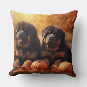 Tibetan Mastiff Puppy Herfst Plezier Pompoen  Kussen