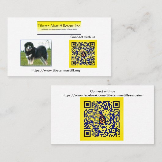 Tibetan Mastiff Rescue, Inc. Informatie Visitekaartje (Voorkant / Achterkant)