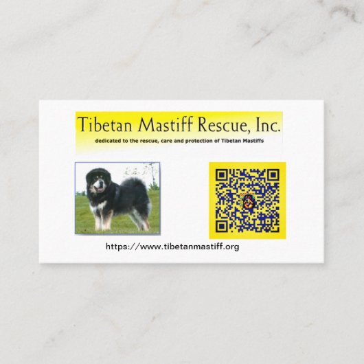 Tibetan Mastiff Rescue, Inc. Information Business Visitekaartje (Voorkant)