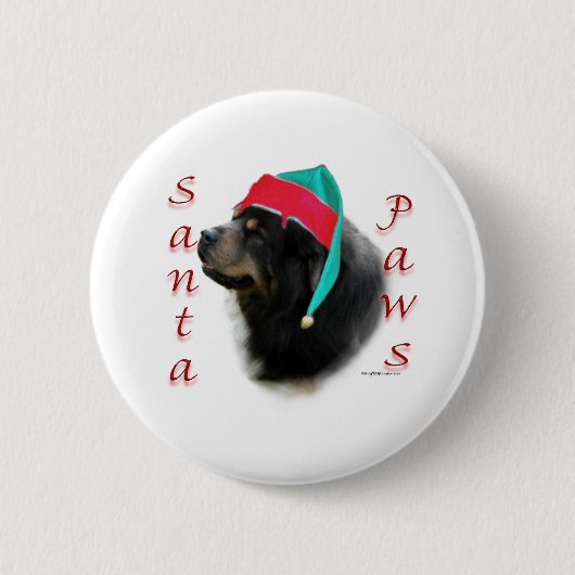 Tibetan Mastiff Santa Paws Ronde Button 5,7 Cm (Voorkant)