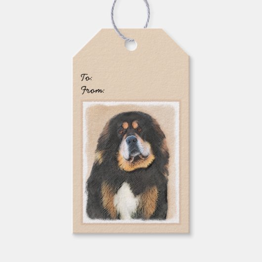 Tibetan Mastiff-schildering - Cute Original Dog Ar Cadeaulabel (Voorkant)
