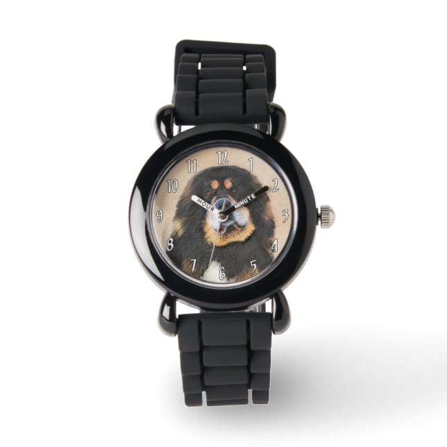 Tibetan Mastiff-schildering - Cute Original Dog Ar Horloge (Voorkant)