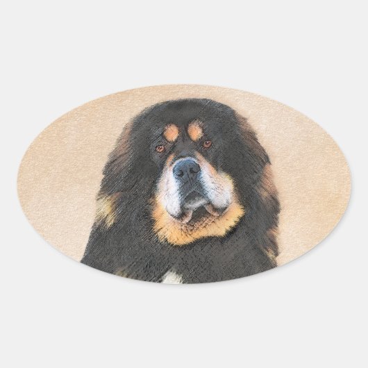 Tibetan Mastiff-schildering - Cute Original Dog Ar Ovale Sticker (Voorkant)