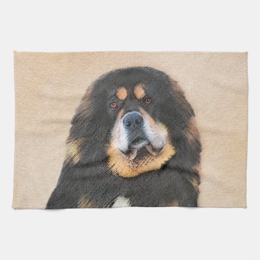 Tibetan Mastiff-schildering - Cute Original Dog Ar Theedoek (Horizontaal)