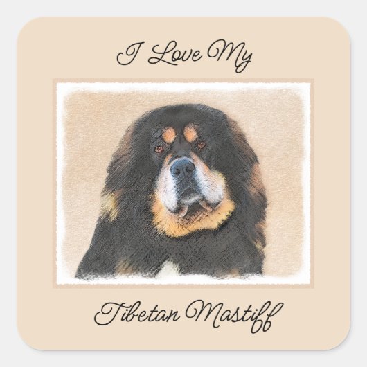 Tibetan Mastiff-schildering - Cute Original Dog Ar Vierkante Sticker (Voorkant)