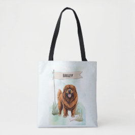 Tibetan Mastiff Watercolor Personalized Dog Tote Bag