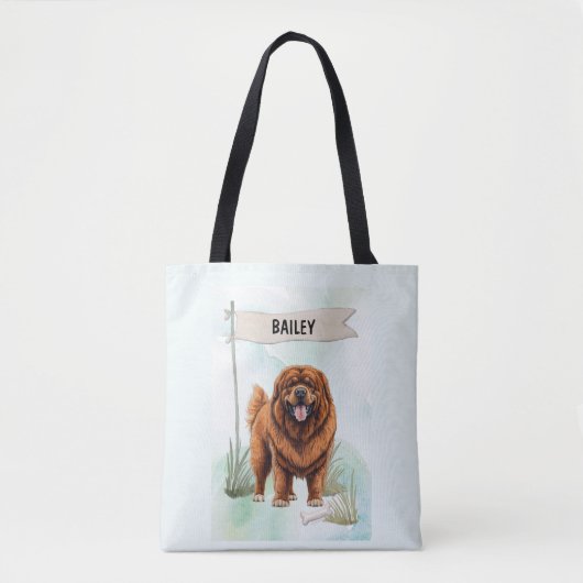 Tibetan Mastiff Watercolor Personalized Dog Tote Bag (Voorkant)