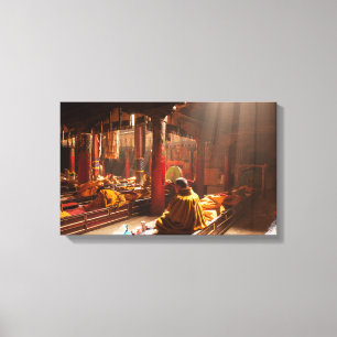 Tibetan Monk Canvas druk Afdruk