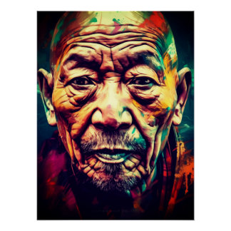 Tibetan Monk in colors Perfect Poster