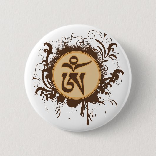 Tibetan Om Ronde Button 5,7 Cm (Voorkant)