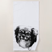 Tibetan Spaniel Beach Towel – Ink Line Art Strandlaken (Voorkant)