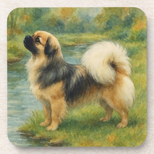 Tibetan Spaniel Bier Onderzetter (Voorkant)