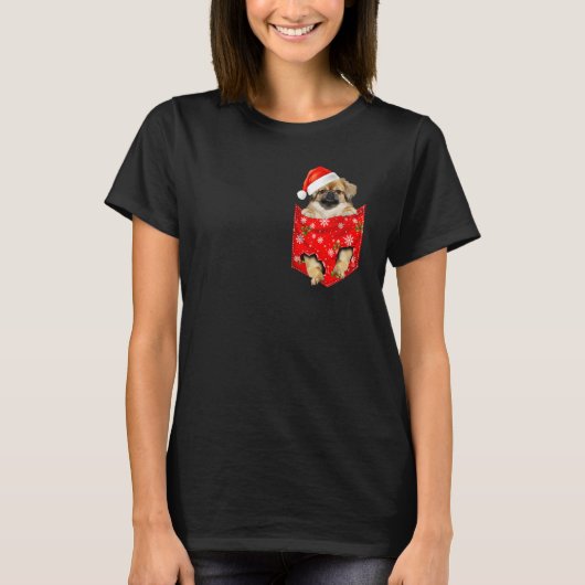 Tibetan spaniel Christmas Pocket for Tibet dog T-shirt (Voorkant)