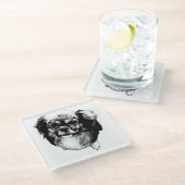 Tibetan Spaniel Coaster – Monochrome Dog Art Glazen Onderzetter (Schuin)