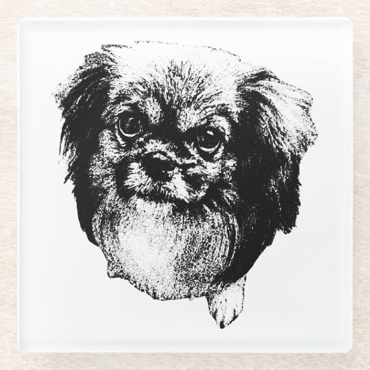 Tibetan Spaniel Coaster – Monochrome Dog Art Glazen Onderzetter (Voorkant)