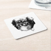 Tibetan Spaniel Coaster – Monochrome Dog Art Kartonnen Onderzetters (Schuin)