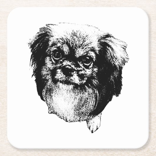 Tibetan Spaniel Coaster – Monochrome Dog Art Kartonnen Onderzetters (Voorkant)