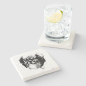 Tibetan Spaniel Coaster – Monochrome Dog Art Stenen Onderzetter (Zijkant)