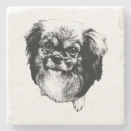 Tibetan Spaniel Coaster – Monochrome Dog Art Stenen Onderzetter (Voorkant)