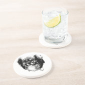 Tibetan Spaniel Coaster – Monochrome Dog Art Zandsteen Onderzetter (Zijkant)