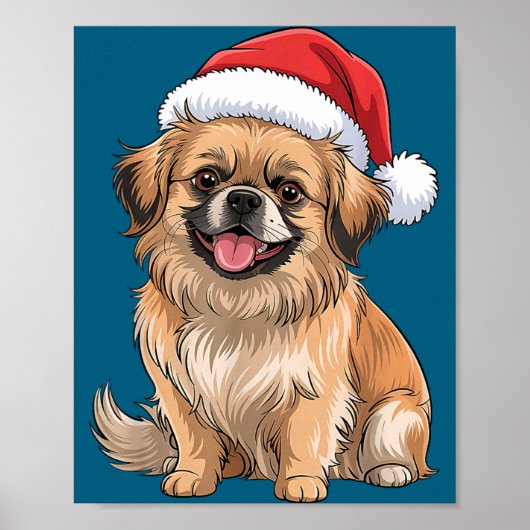 Tibetan Spaniel Dog Christmas Santa Hat Pet Dog Lo Poster (Voorkant)