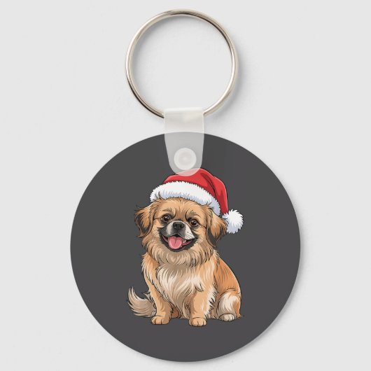 Tibetan Spaniel Dog Christmas Santa Hat Pet Dog Lo Sleutelhanger (Voorkant)