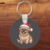 Tibetan Spaniel Dog Christmas Santa Hat Pet Dog Lo Sleutelhanger (Voorkant)