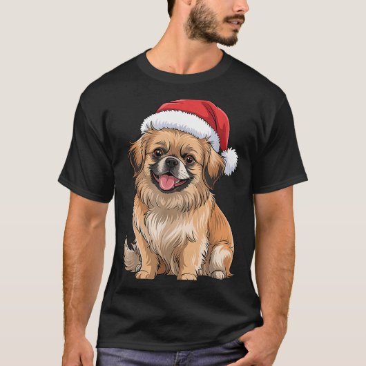 Tibetan Spaniel Dog Christmas Santa Hat Pet Dog Lo T-shirt (Voorkant)