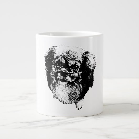 Tibetan Spaniel Dog Mug – Ink Style Portrait Grote Koffiekop (Voorkant)