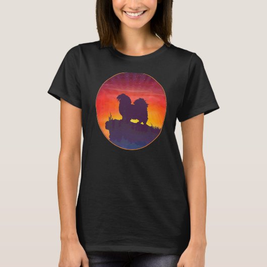 Tibetan Spaniel Dog Sunset T-shirt (Voorkant)