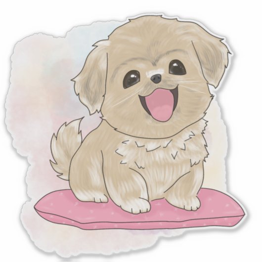 Tibetan Spaniel dog watercolor Sticker (Voorkant)