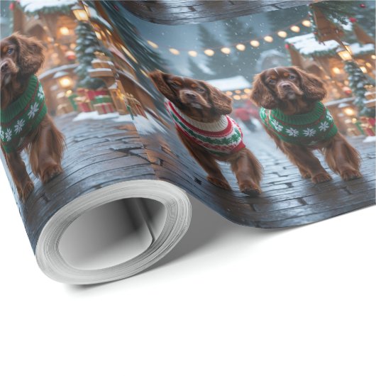 Tibetan Spaniel Dogs Christmas Snow Holiday Cadeaupapier (Rol Hoek)