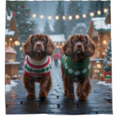 Tibetan Spaniel Dogs Christmas Snow Holiday Douchegordijn (Voorkant)