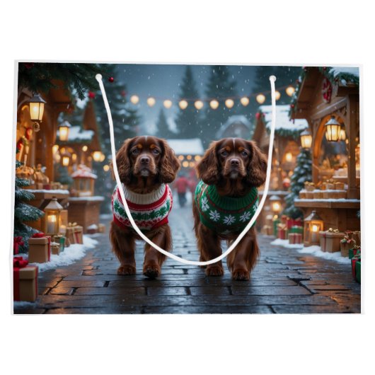 Tibetan Spaniel Dogs Christmas Snow Holiday Groot Cadeauzakje (Achterkant)