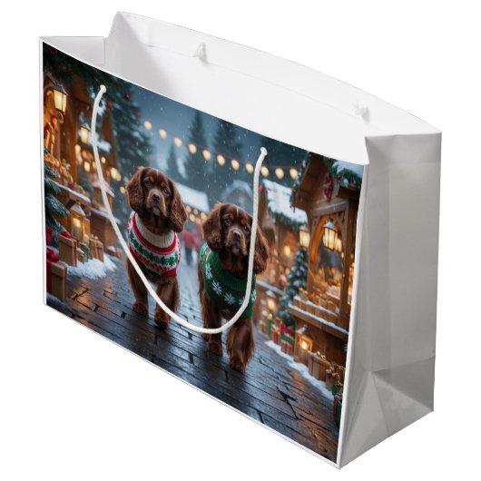Tibetan Spaniel Dogs Christmas Snow Holiday Groot Cadeauzakje (Achterkant Gekanteld)