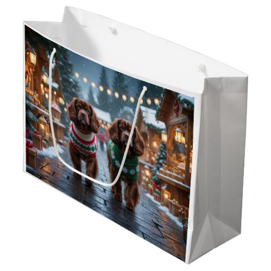 Tibetan Spaniel Dogs Christmas Snow Holiday Groot Cadeauzakje (Voorkant Gekanteld)