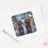 Tibetan Spaniel Dogs Christmas Snow Holiday Vierkante Sticker (Envelop)