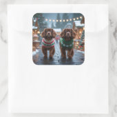Tibetan Spaniel Dogs Christmas Snow Holiday Vierkante Sticker (Tas)