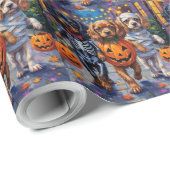 Tibetan Spaniel Dogs In Halloween Costumes Cadeaupapier (Rol Hoek)