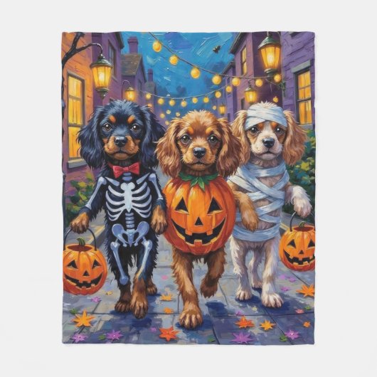 Tibetan Spaniel Dogs In Halloween Costumes Fleece Deken (Voorkant)