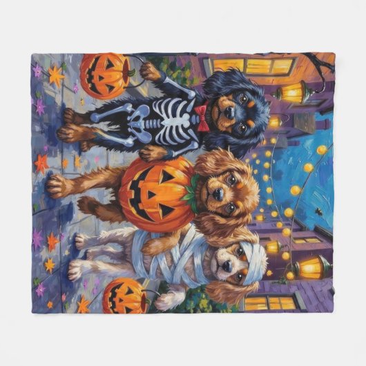 Tibetan Spaniel Dogs In Halloween Costumes Fleece Deken (Voorkant (Horizontaal))