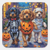 Tibetan Spaniel Dogs In Halloween Costumes Vierkante Sticker (Voorkant)